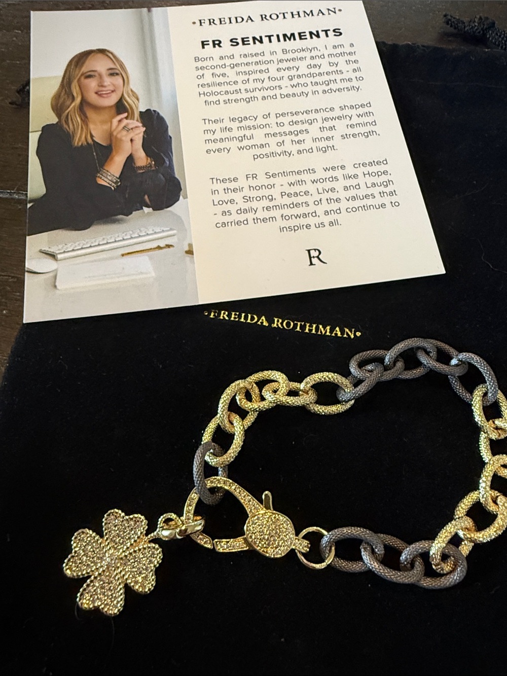 Freida Rothman Sterling Chain Bracelet with Sterling Clover Charm- gorgeous!